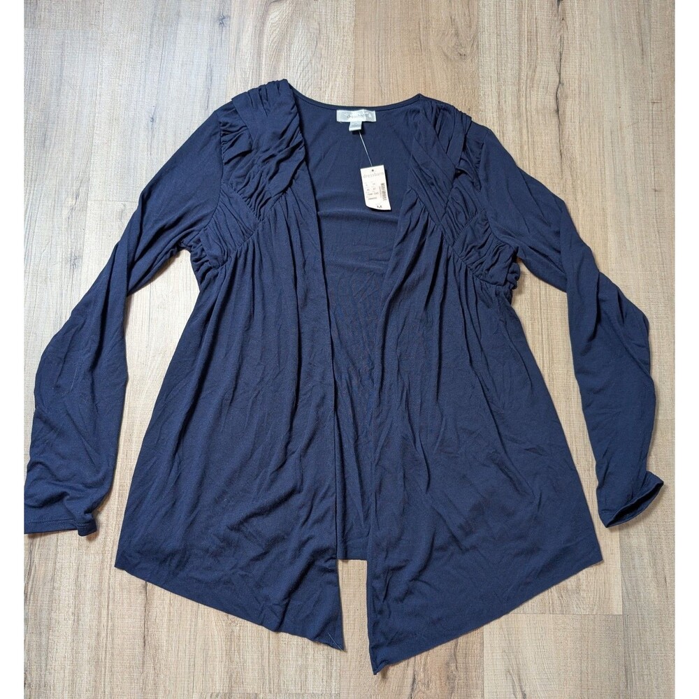 NWT Dressbarn Size M Open Front Cardigan Ruched Shoulder Blue Relaxed  Flowy